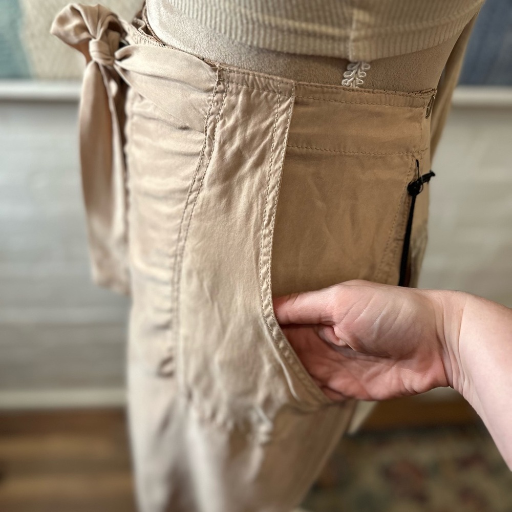 NWT Anthropologie Marrakech Nude Lightweight Tie Front Pants - Picture 7 of 16